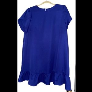 Round Neck Petal Short Sleeve Ruffle Hem Dress